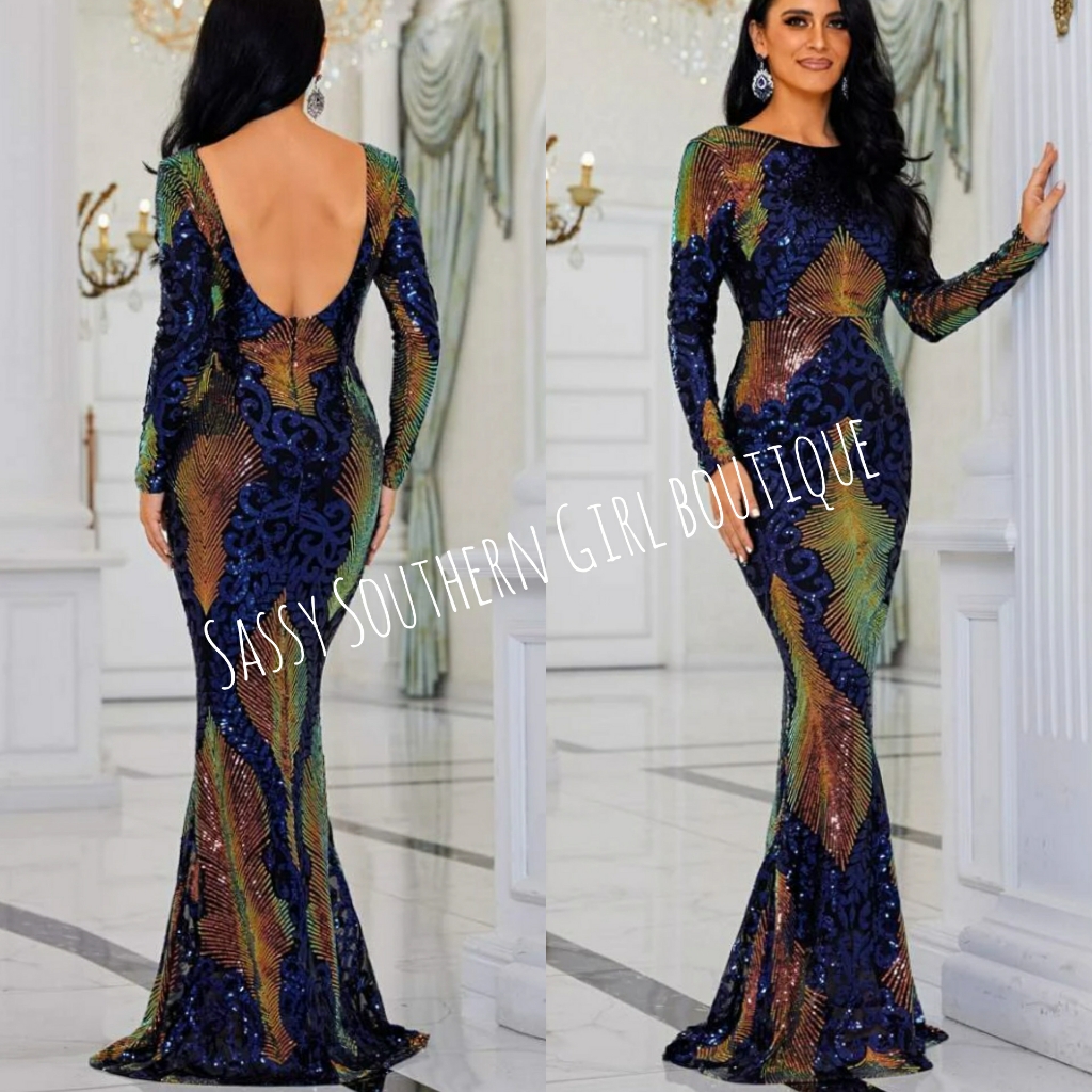 Gorgeous Navy Rose Gold Sequin Gown